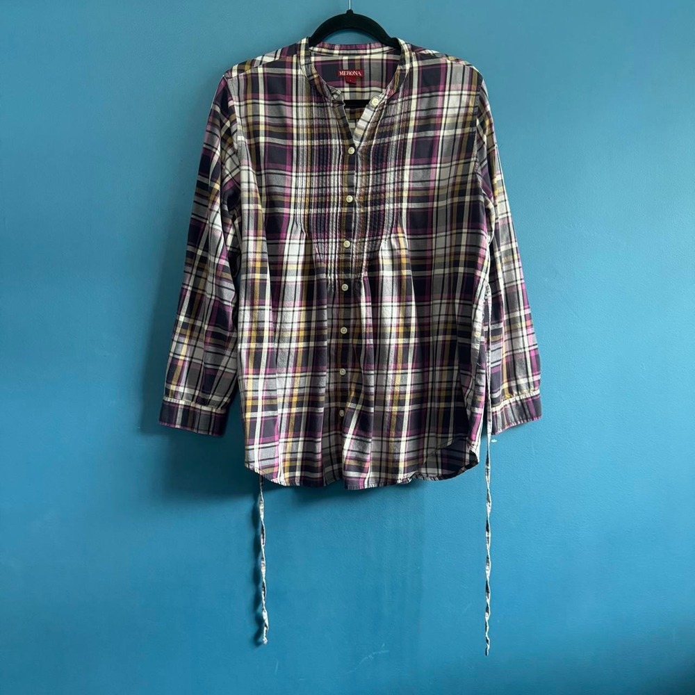 2000s Purple Plaid Shirt Women's Size Large Merona 100% Cotton Twilightcore